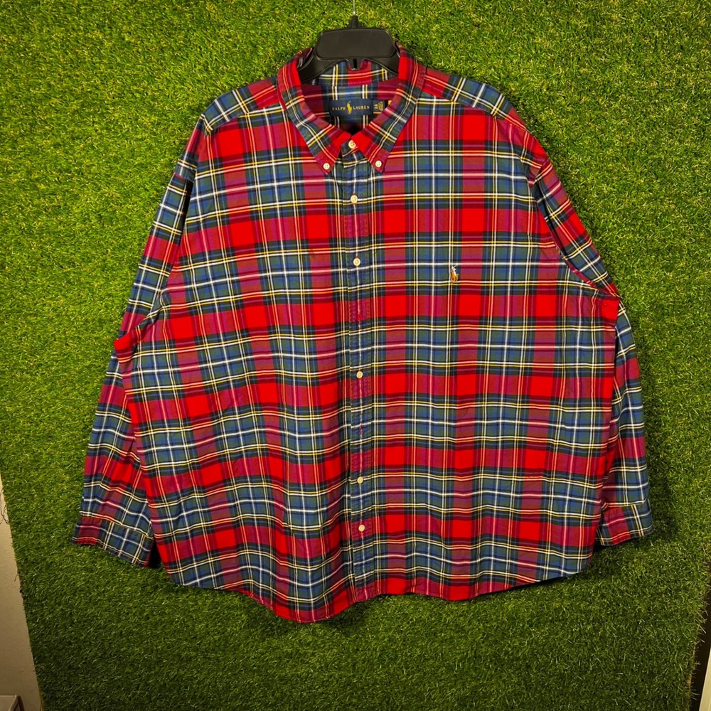 Ralph Lauren Mens 4XB Big & Tall Red Plaid Long Sleeve Button Down Shirt